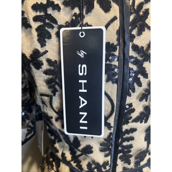 NWT Stunning Dress By Shani Tan With Sheer Overlay Black Sequin Appliqués Size 8 - Picture 9 of 11